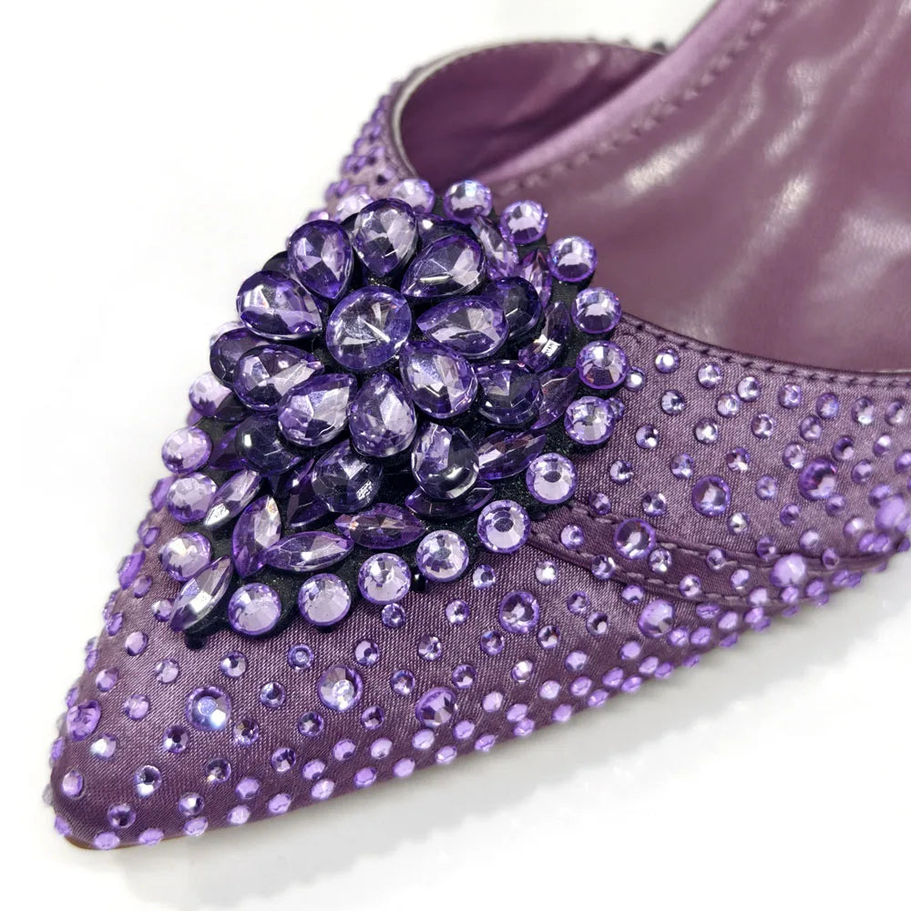 Venus Chan Blue Color Rhinestone Comfortable high heel shoe And Bag Fashion Style Pointed-Toe Shoes For Women Or Commuting Shoes