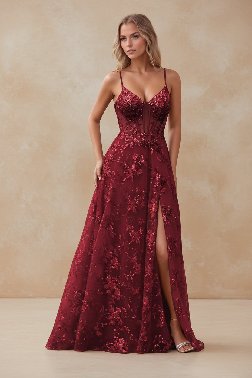 Spaghetti Strap Sequin Prom Dress