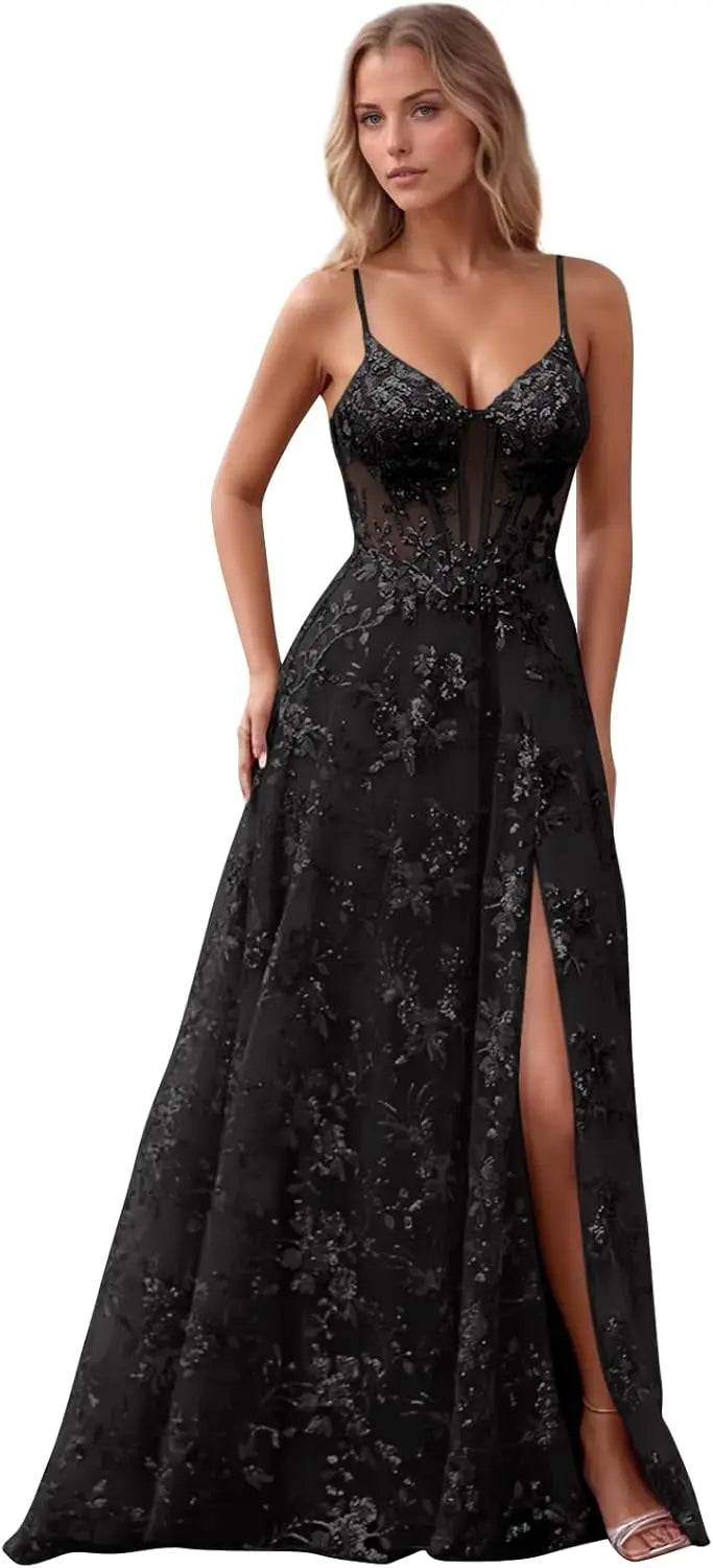 Spaghetti Strap Sequin Prom Dress
