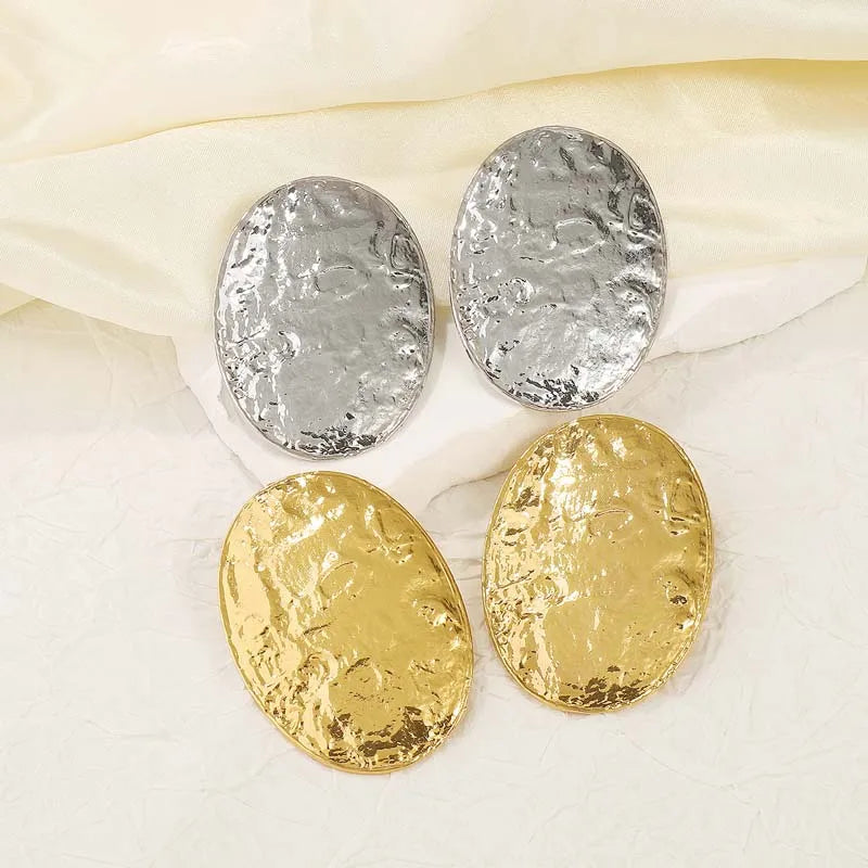 Exaggerated Gold Color Big Oval Stud Earrings