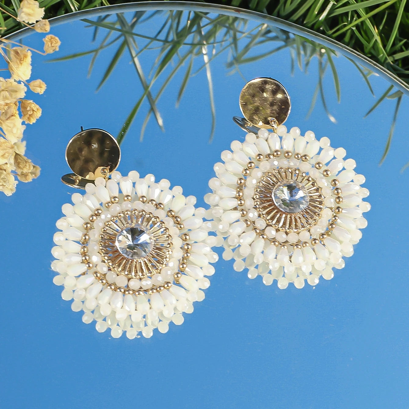 Bohemian Handmade Colorful Crystal Beads Flower Earrings for Women Trendy Ethnic Rhinestone Drop Earrings Summer Party Jewelry