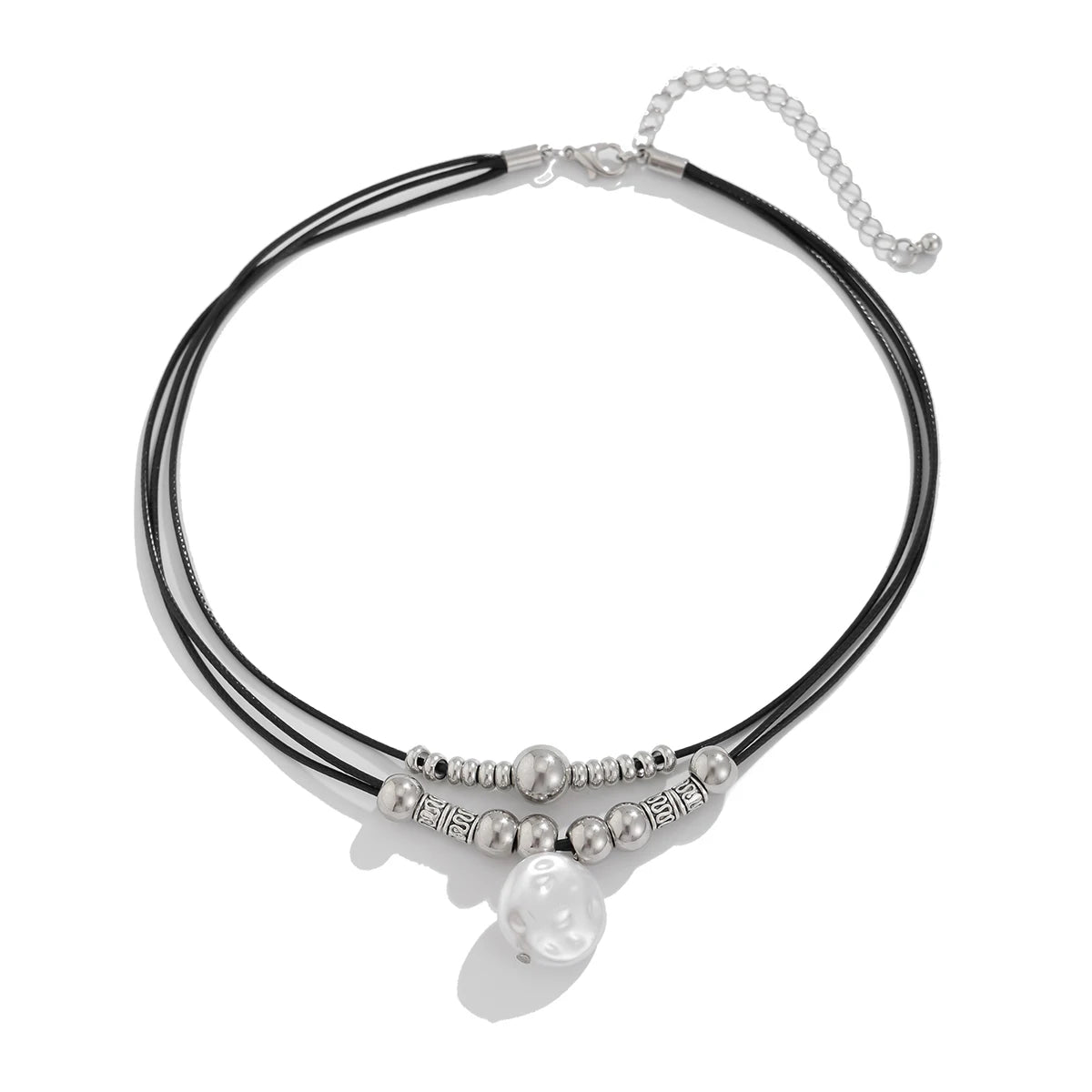 KunJoe Vintage Multilayer Leather Rope Chain Beaded Choker Short Necklace Women Ethnic Imitation Pearl Pendant Necklace Jewelry