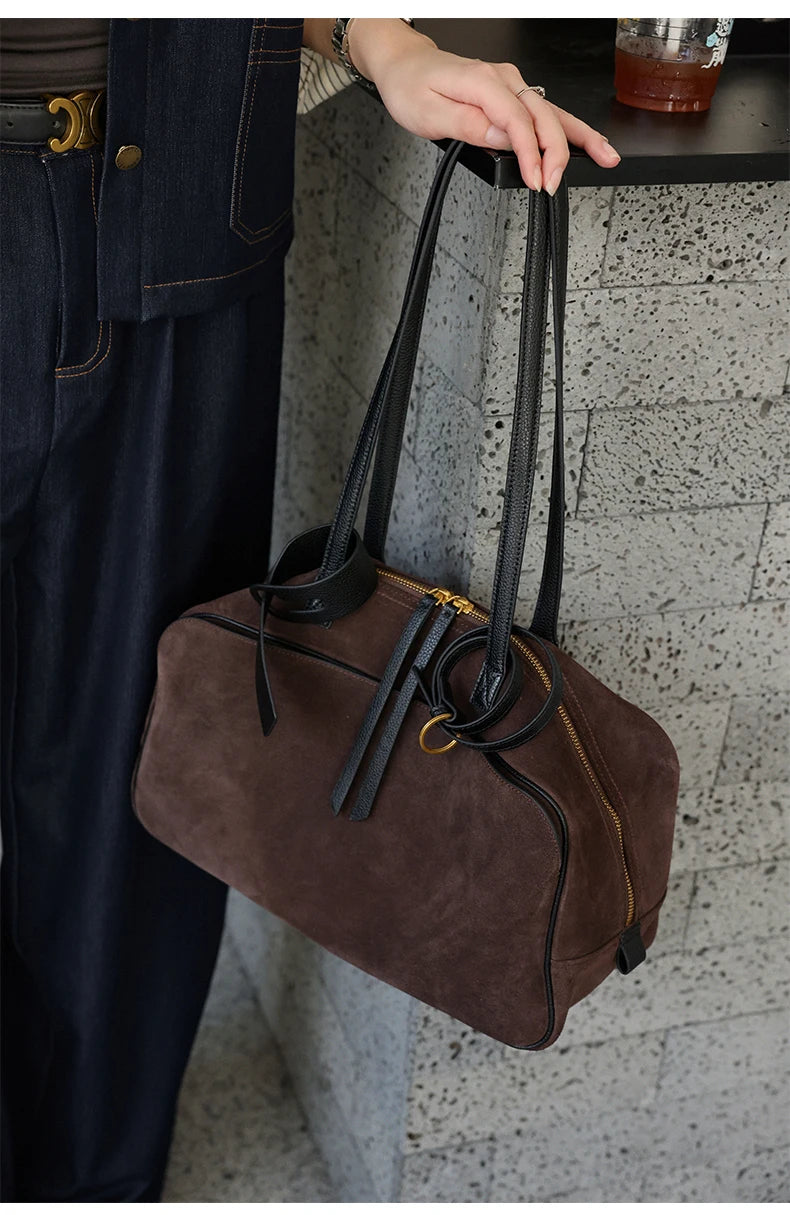 Genuine Leather Suede Tote Bag
