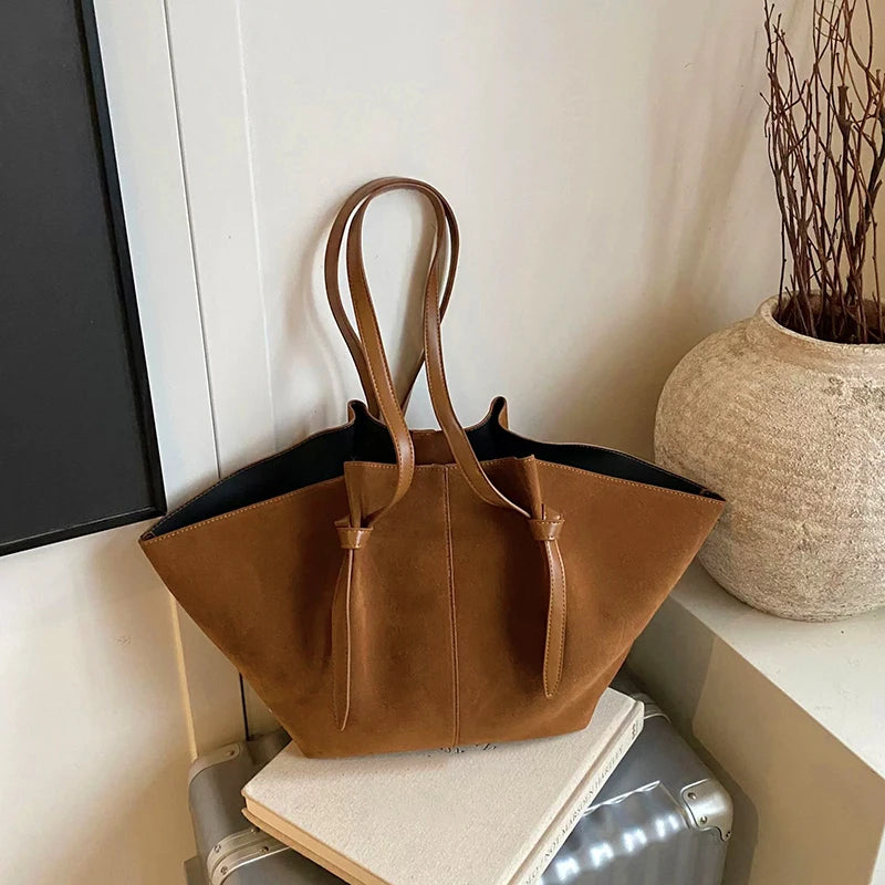 Suede Wing Tote Shoulder Bag