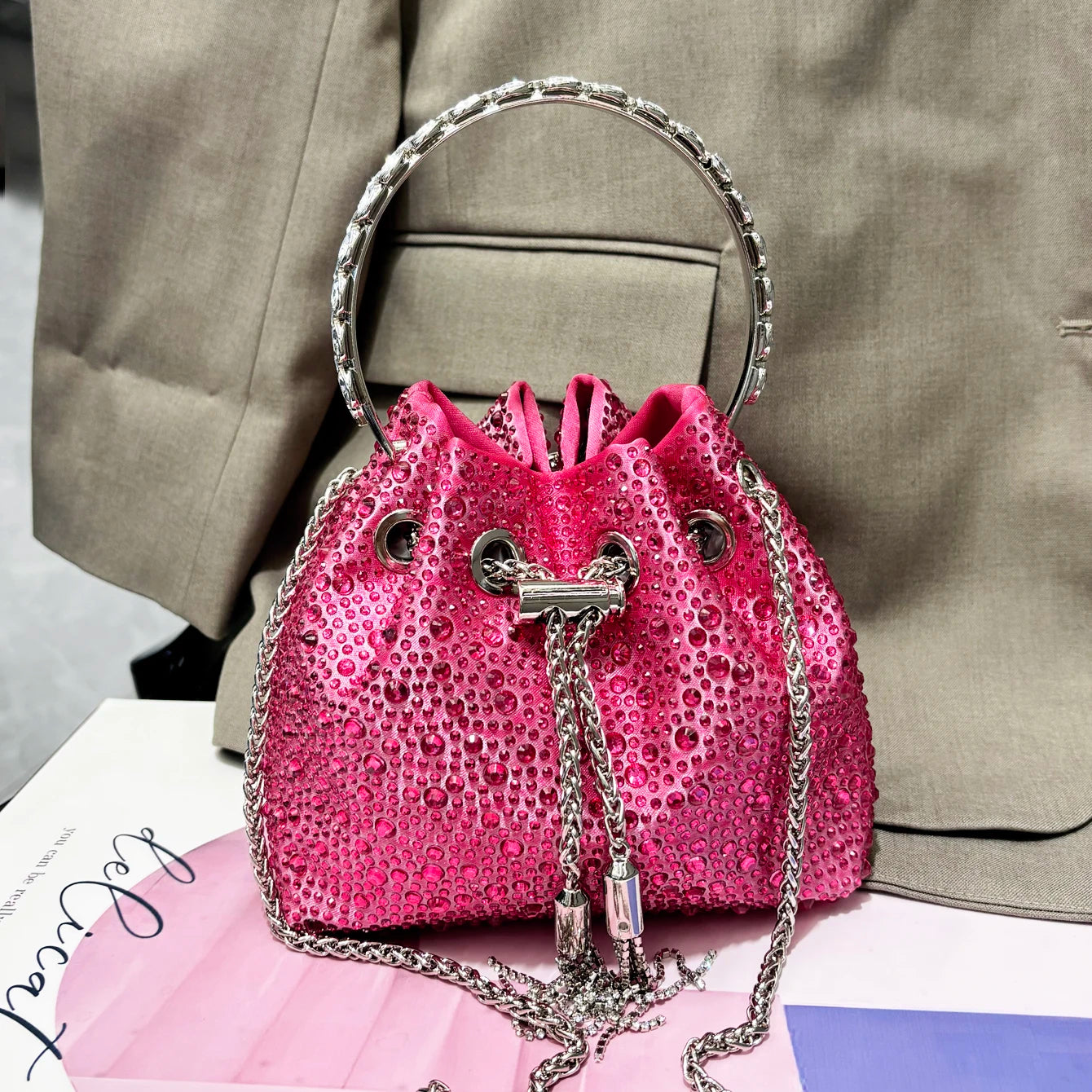Crystal Handle Evening Clutch Bag