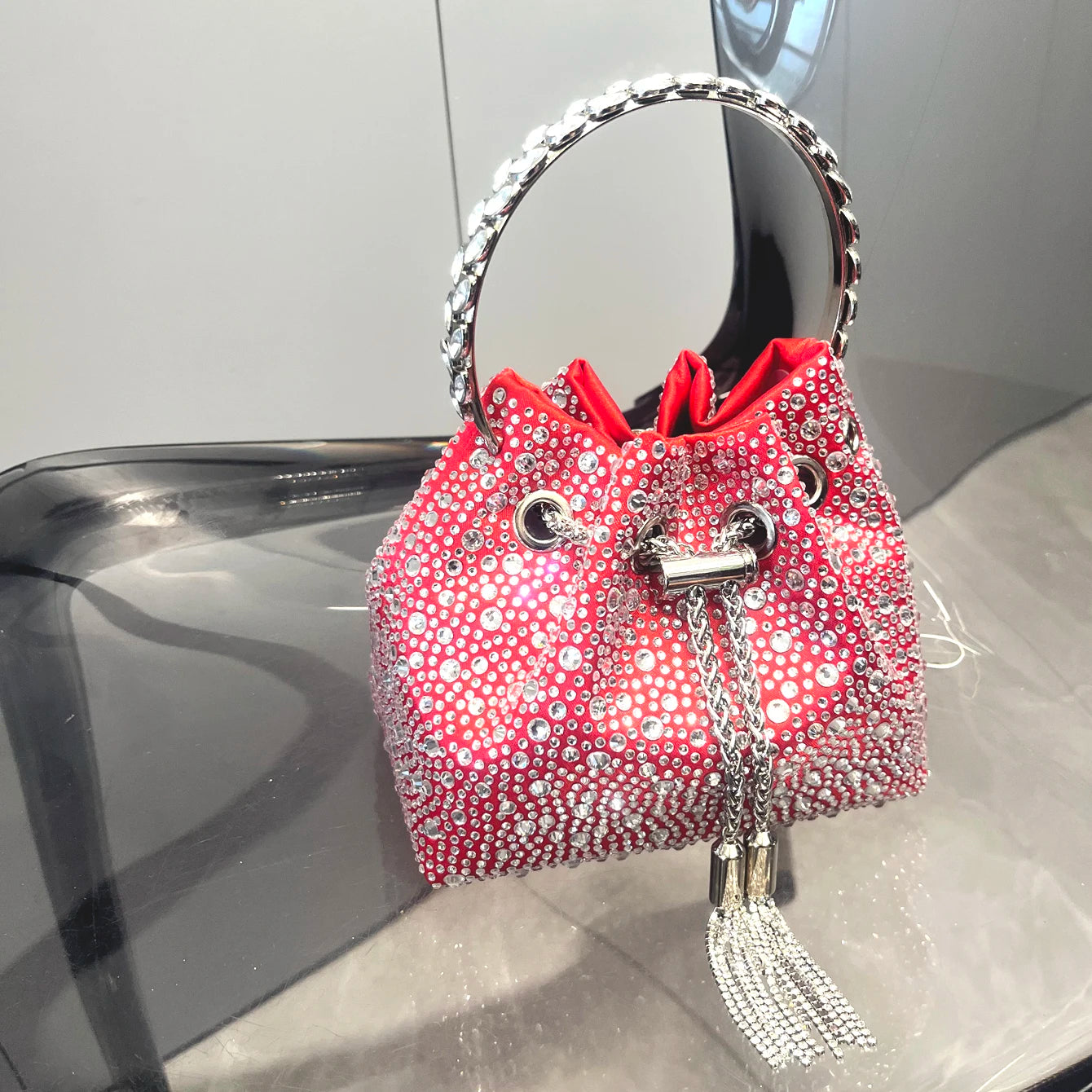 Crystal Handle Evening Clutch Bag