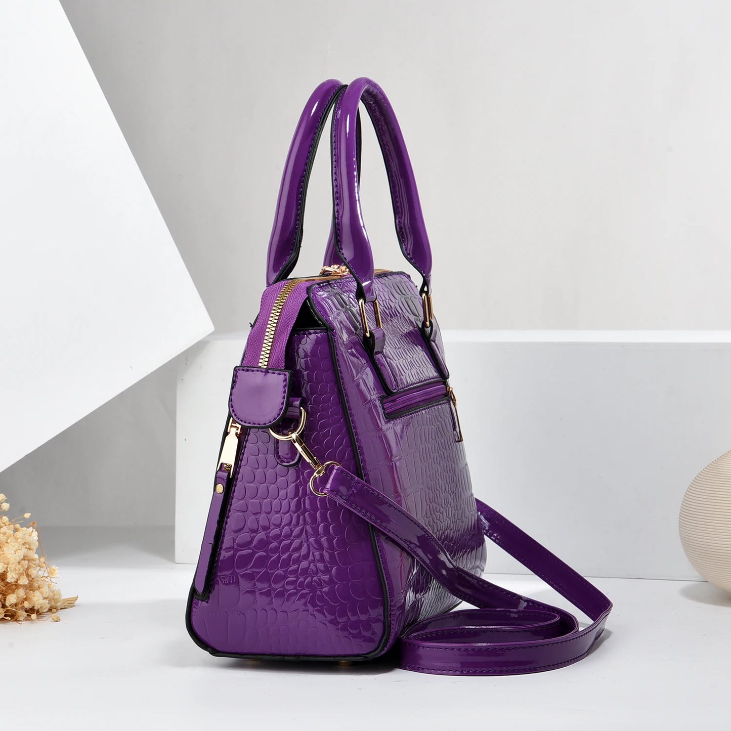 Crocodile Embossed Satchel Tote Bag