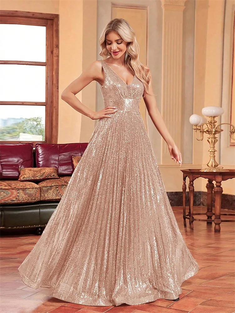 Sleeveless Sequin Formal Evening Dress