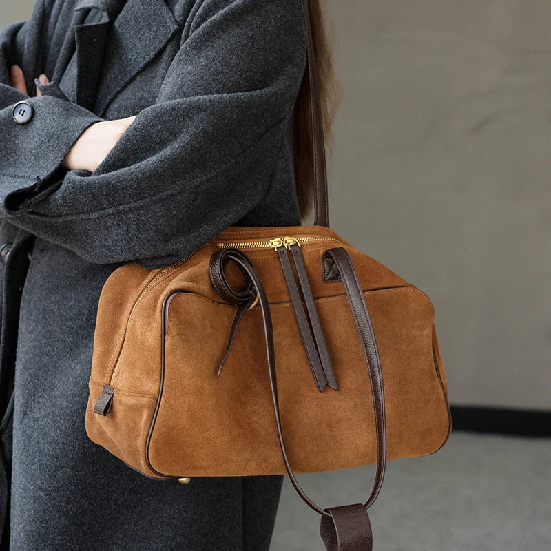 Genuine Leather Suede Tote Bag