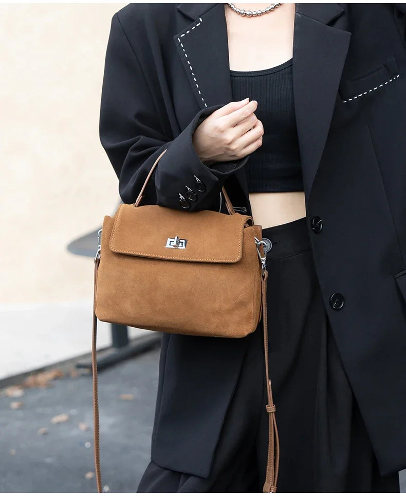 Natural Suede Leather Crossbody Bag
