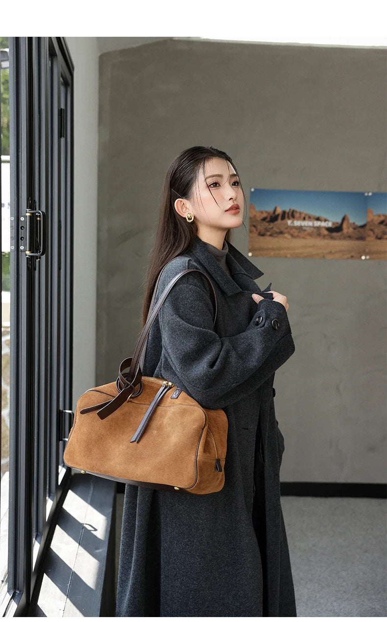 Genuine Leather Suede Tote Bag