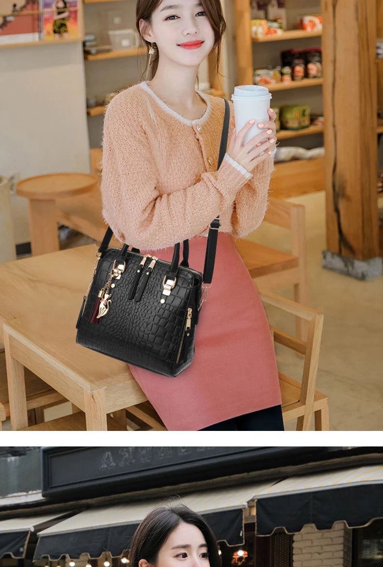 Crocodile Embossed Satchel Tote Bag