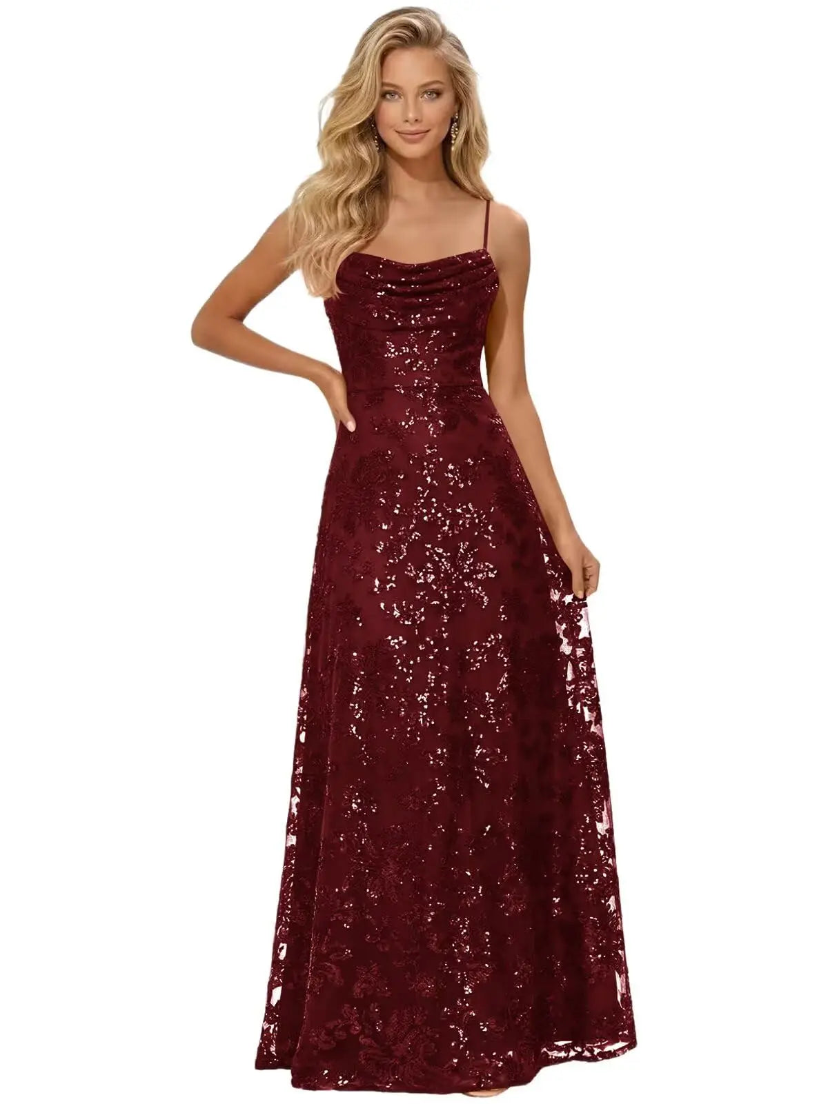 Lace Sequin Backless Spaghetti Strap Long Prom Dresses Women 2026 Sparkly Pleated A Line Formal Evening Ball Gown Party Dresses