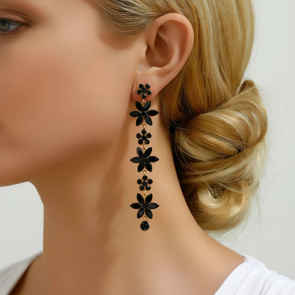 Romantic Shiny Glass Flower Dangle Drop Earrings