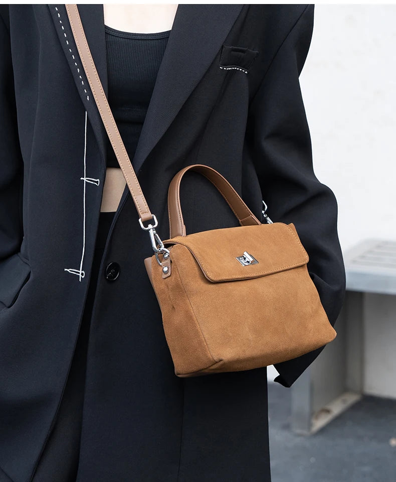 Natural Suede Leather Crossbody Bag