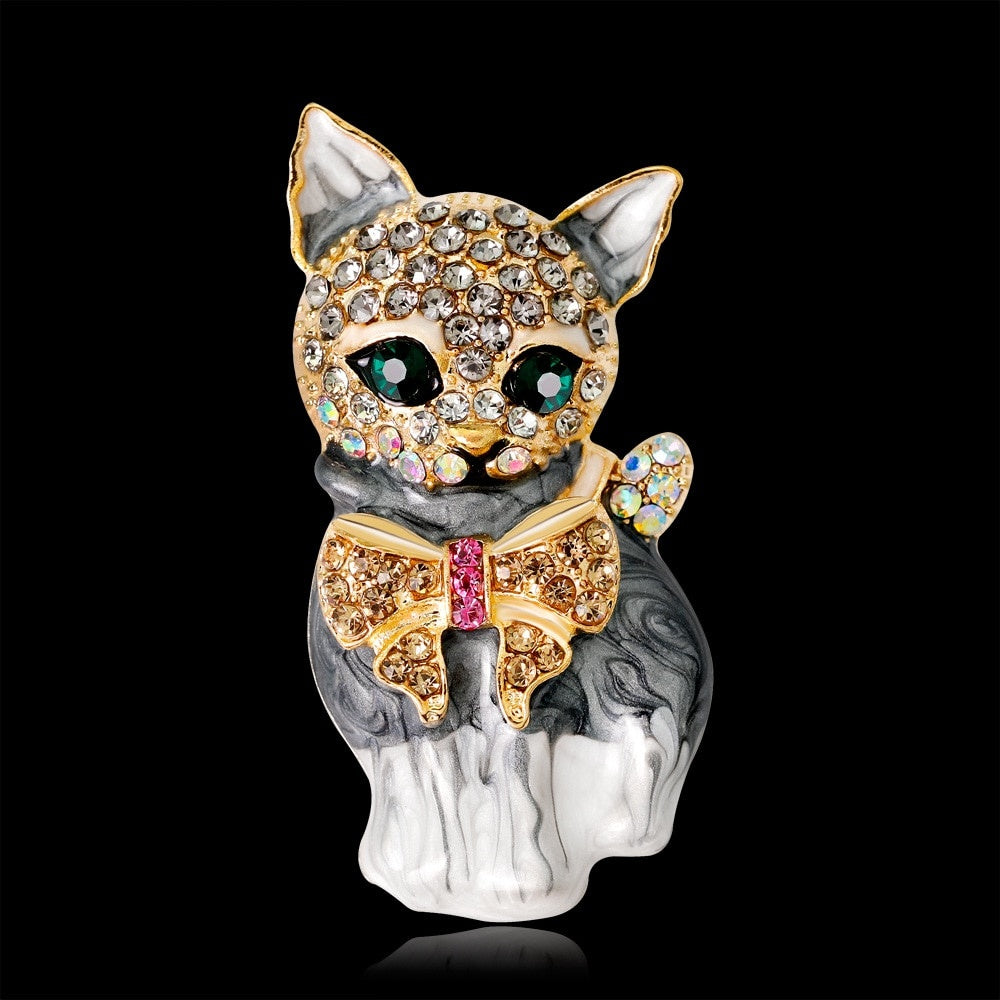 Cute Luxury Enamel Cat Brooches for Women Fashion Rhinestone Elegant Kitty Brooch Pin Crystal Animal Pins Jewelry Accessories