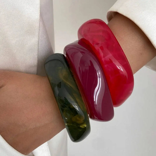 Salircon 3 Color Punk Chunky Resin Acrylic Bangles Set for Women Boho Vintage Irregular Geometric Wide Bracelets Party Jewelry