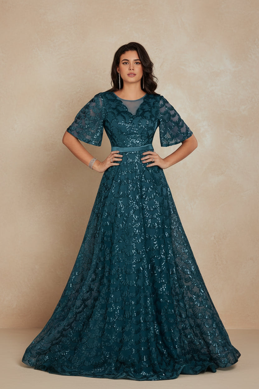 V-Neck Sequin Mermaid Evening Dress