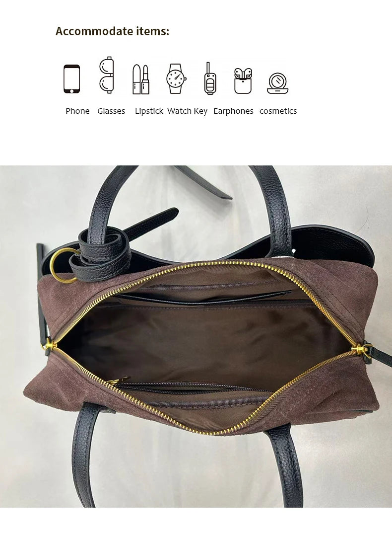 Genuine Leather Suede Tote Bag
