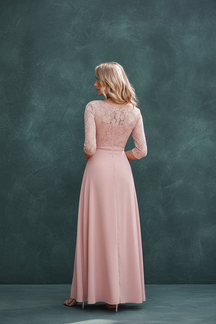 BABYONLINE In Stock Bridesmaid Gown Long Sleeve Floral Lace Appqulies Chiffon A-line Skirt Boho Wedding Party Guest Gown