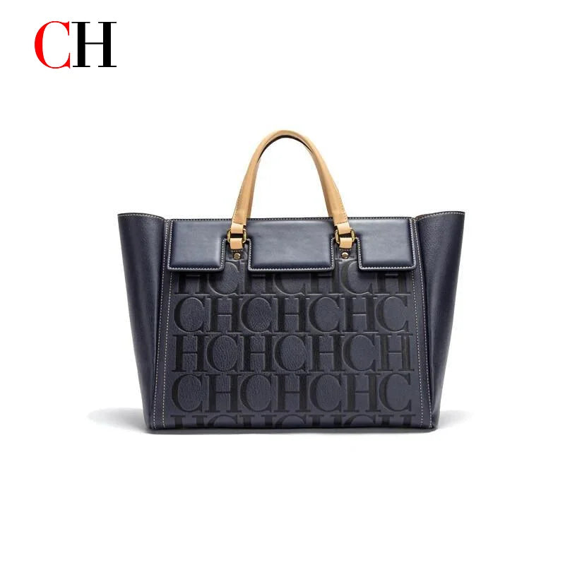 CH Embossed Detail Tote Women Trendy Handbag Top Handle Shoulder Shopper Urban Street Style Everyday Use