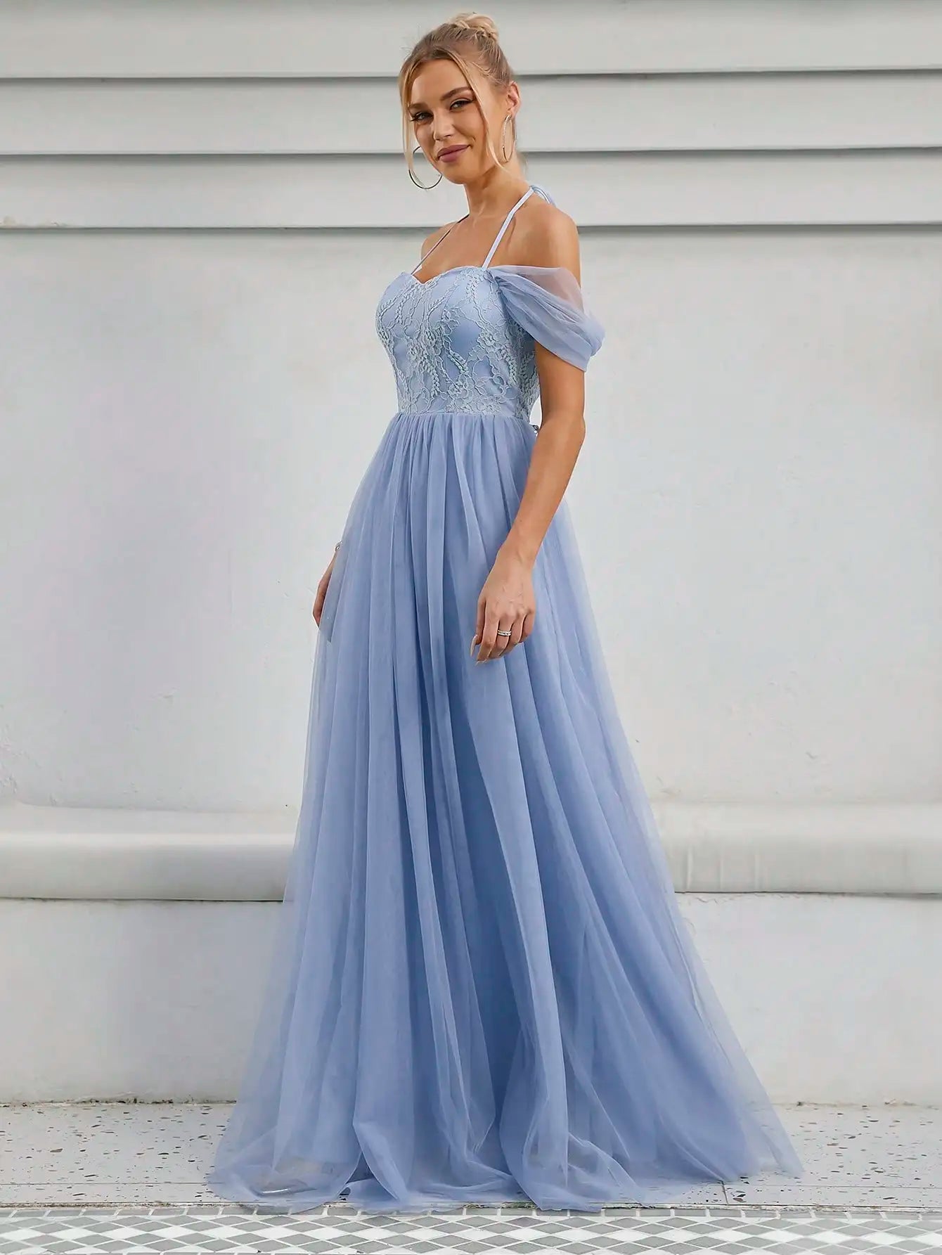 Lace Back Pleated Bridal Gown