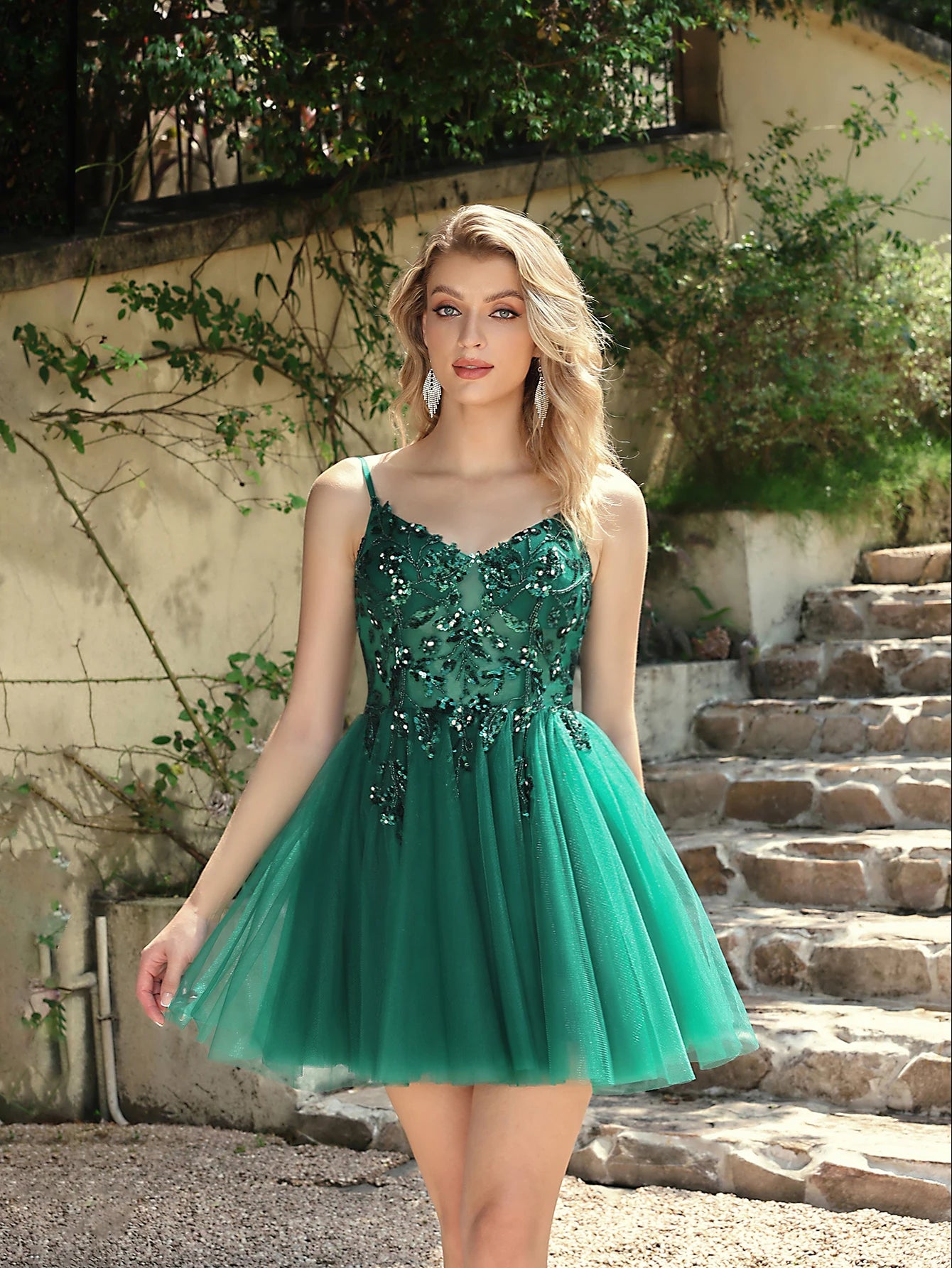 MisShow Green Lace Short Prom Dresses 2025 Sexy  Sequins Tulle Side Slit Short Evening Dress for Wedding Guest 2026