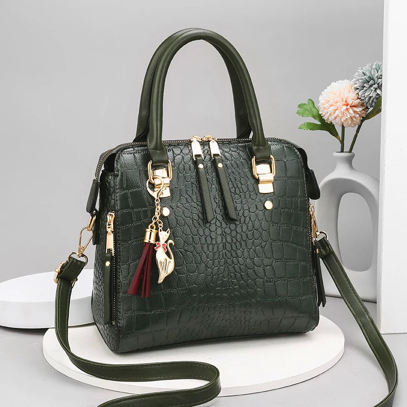 Crocodile Embossed Satchel Tote Bag