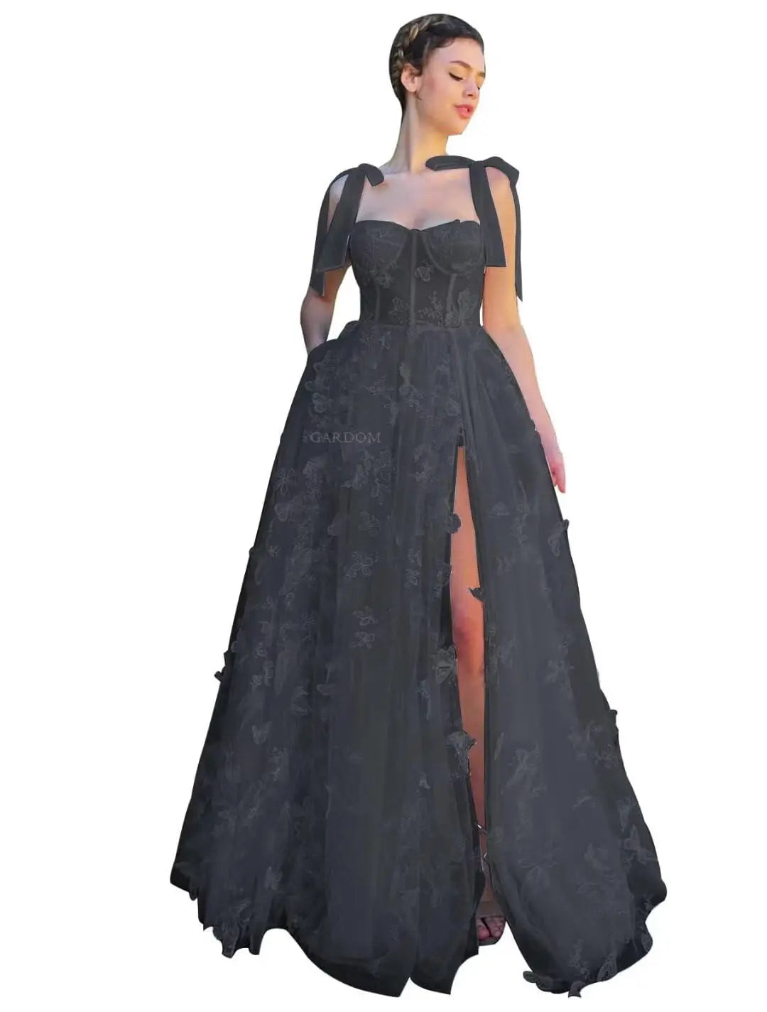 3D Butterfly Tulle Corset Prom Dresses for Teens Formal Fairy Ball Gowns Spaghetti Straps Evening Gown with Slit Party Dresses