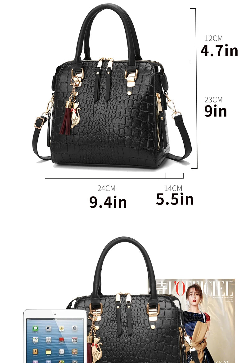 Crocodile Embossed Satchel Tote Bag