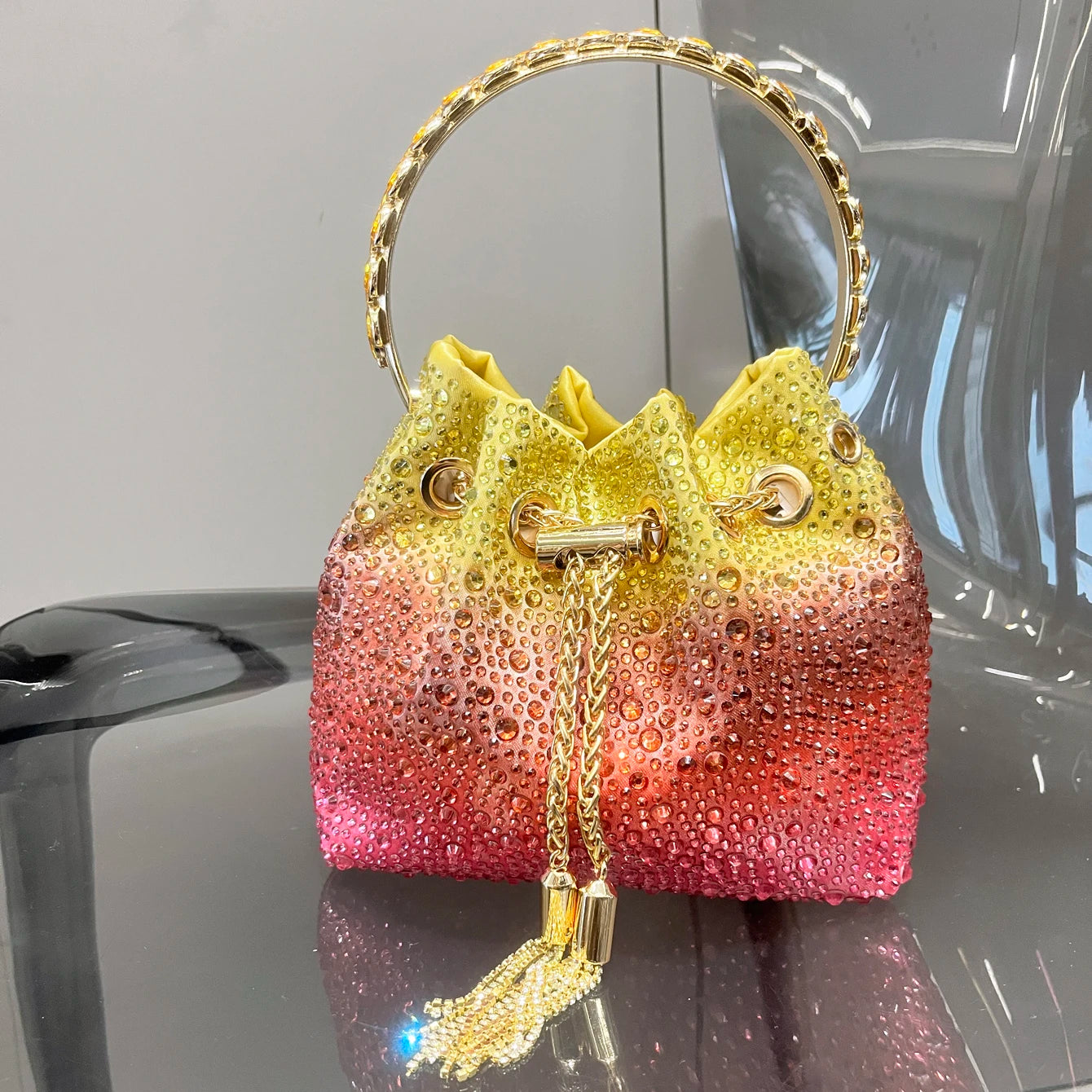 Crystal Handle Evening Clutch Bag