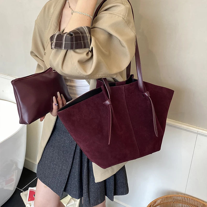 Suede Wing Tote Shoulder Bag