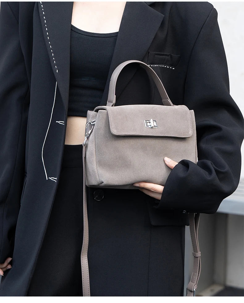 Natural Suede Leather Crossbody Bag