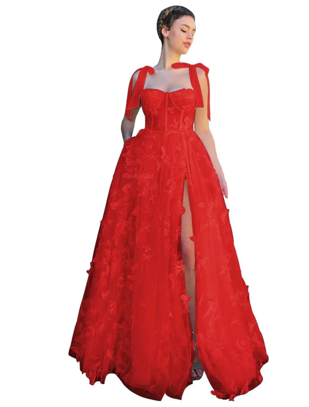 3D Butterfly Tulle Corset Prom Dresses for Teens Formal Fairy Ball Gowns Spaghetti Straps Evening Gown with Slit Party Dresses