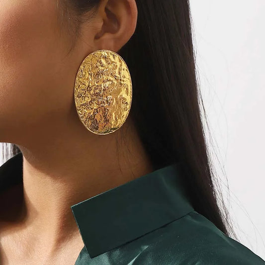Exaggerated Gold Color Big Oval Stud Earrings
