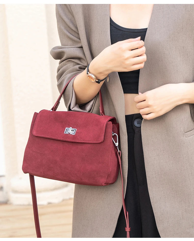 Natural Suede Leather Crossbody Bag