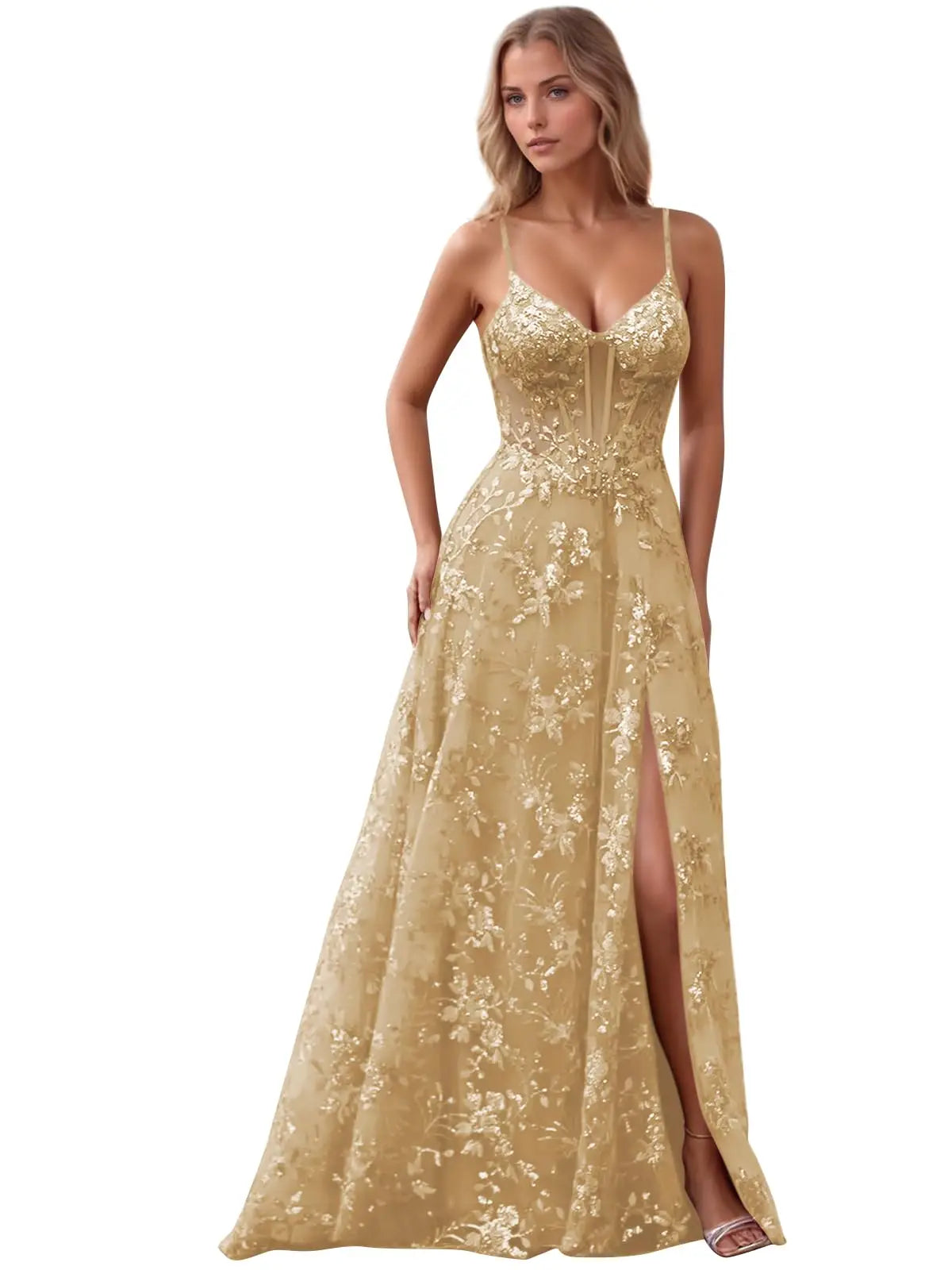 Spaghetti Strap Sequin Prom Dress