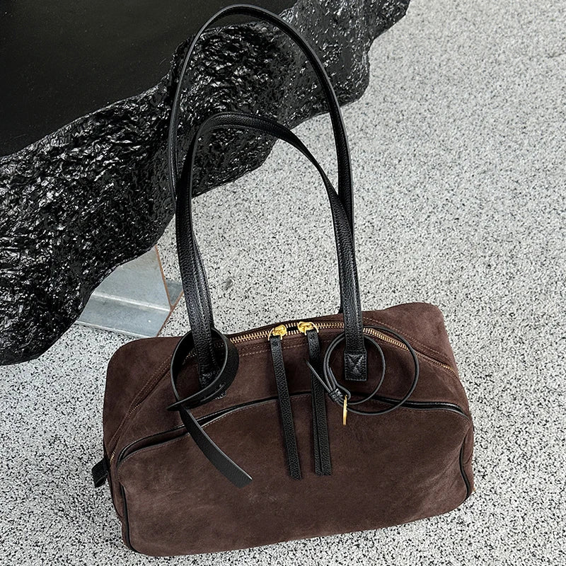 Genuine Leather Suede Tote Bag