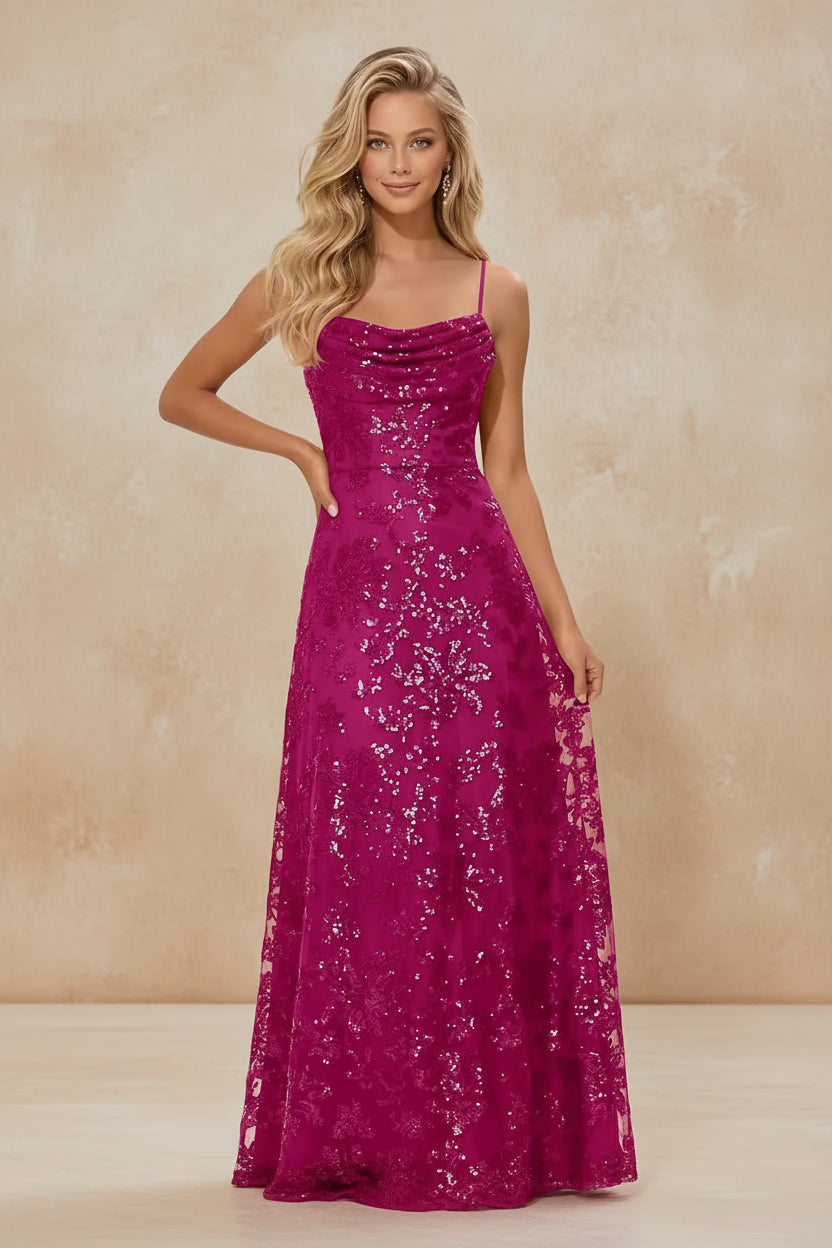Lace Sequin A-Line Prom Dress