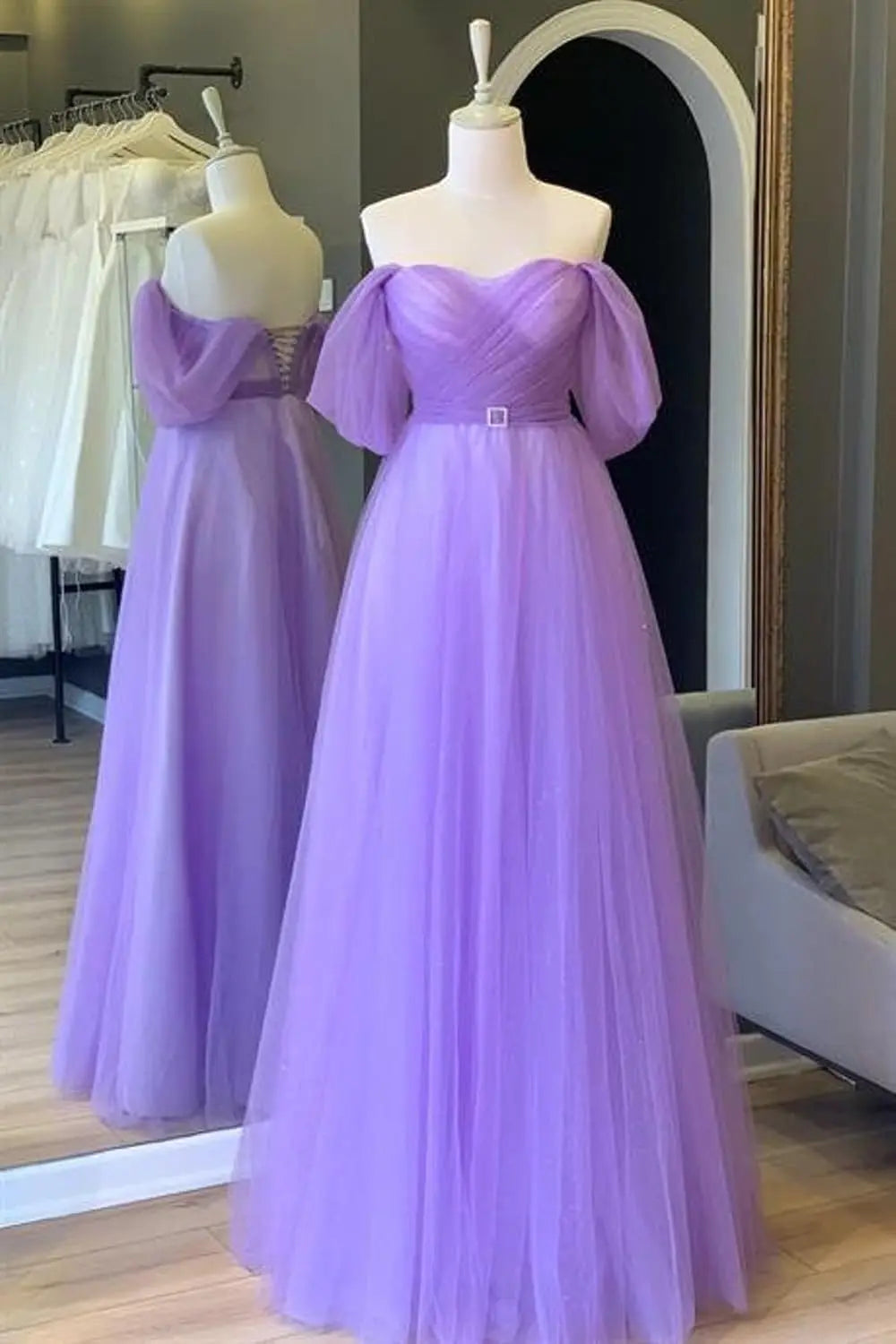 Glitter Tulle Prom Dresses Off The Shoulder Sweetheart Puffy Long Evening Gowns for Women 2026 Elegant Dress Wedding Party