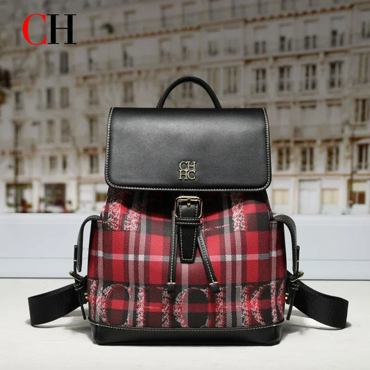 CH Brand Plaid Backpack Women Fashion Casual Large Capacity Stylish Durable Backpack Female Student School Daily Travel