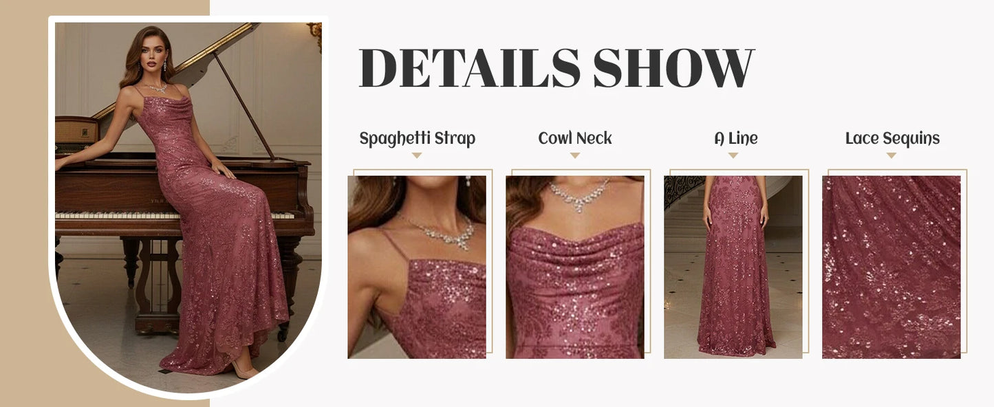 Lace Sequin A-Line Prom Dress