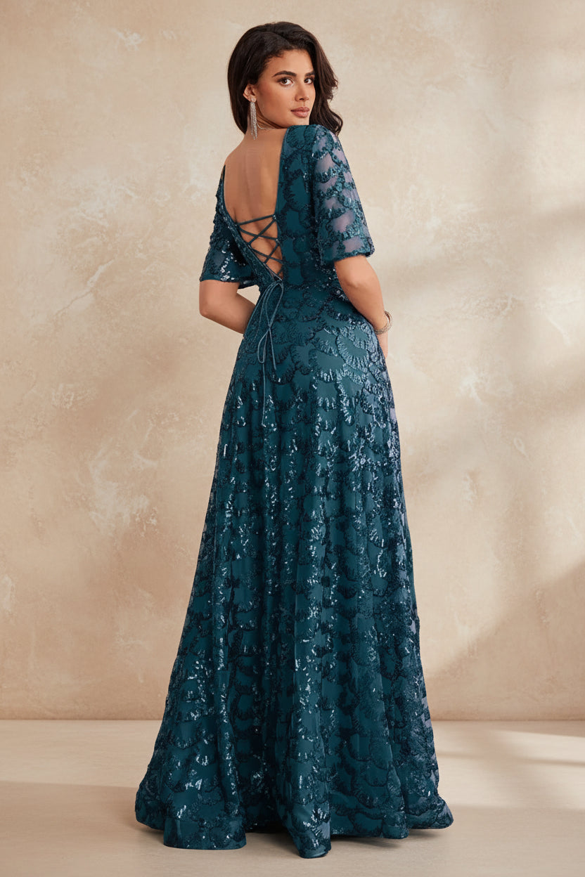 V-Neck Sequin Mermaid Evening Dress