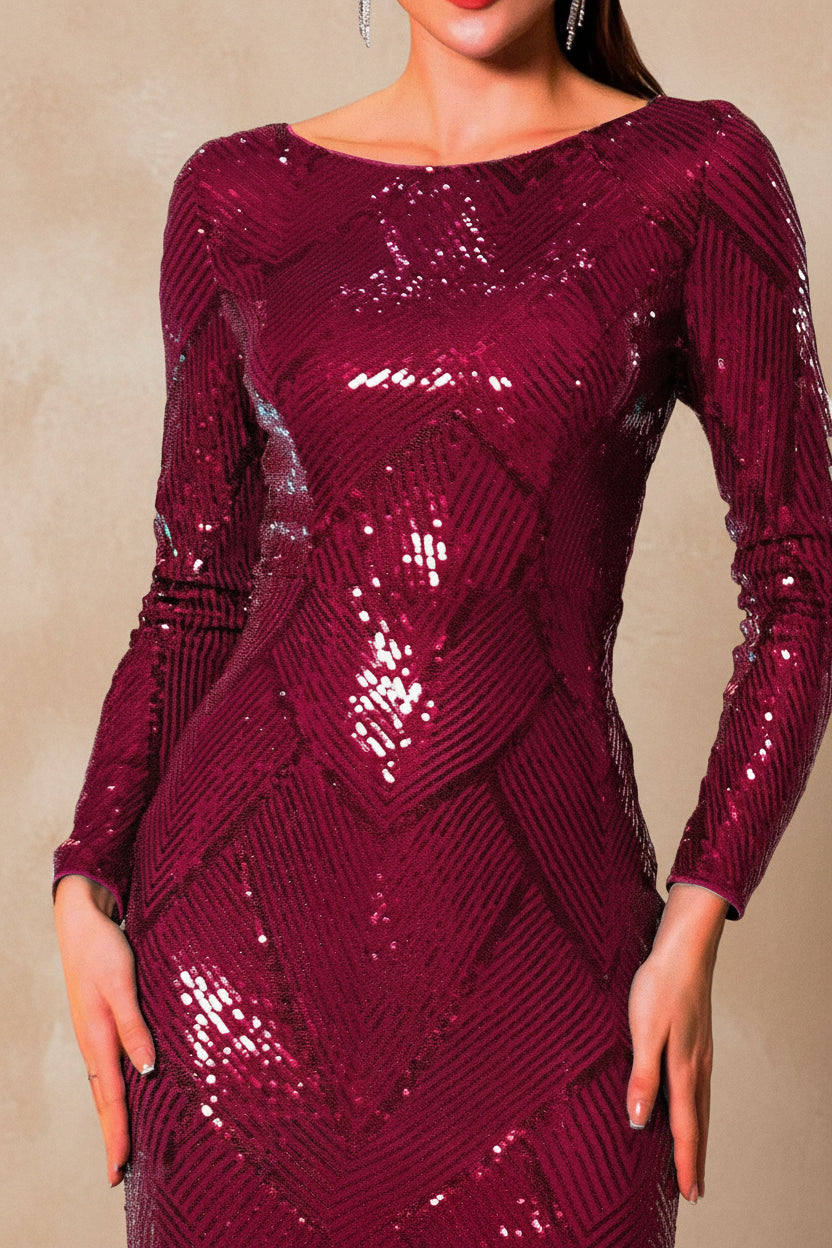 Romagic O Neck Sequin Formal Evening Party Dress
