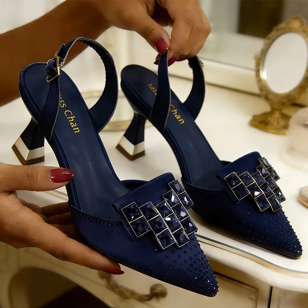 2026 Elegant Italian Rhinestone-Embellished Pointed Toe High Heels - Chic Women's Party Shoes for Every Occasion