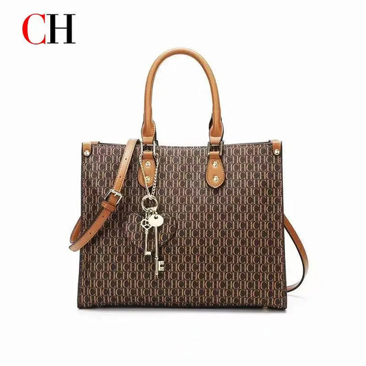 High Quality Hardware Tote Bag with Pendant Minimalist Style Letter Print Large Capacity New Brand Women's Commuter Shoulder Bag