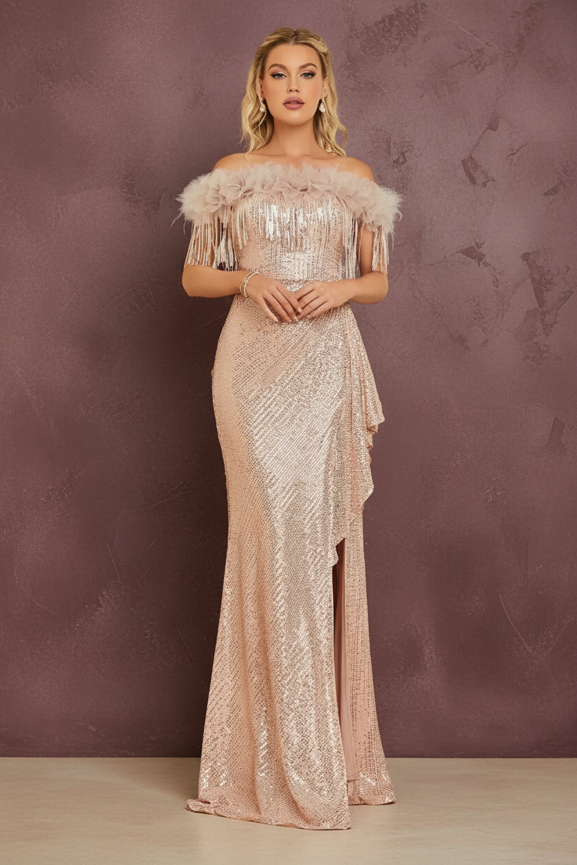 Floral Sequin High Slit Mermaid Gown