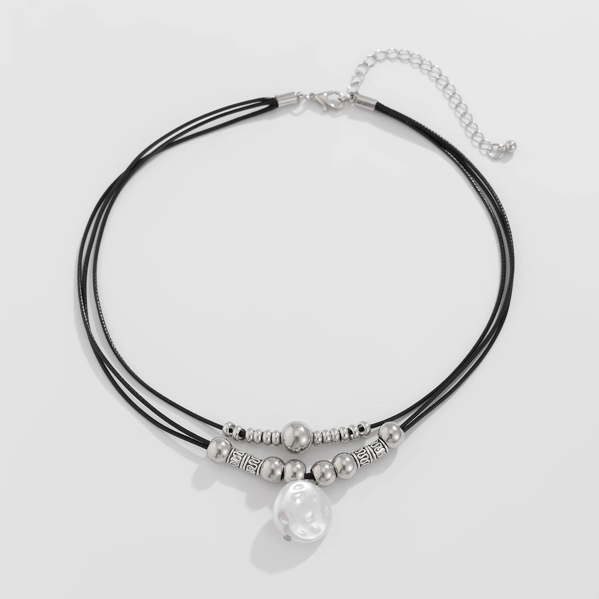 KunJoe Vintage Multilayer Leather Rope Chain Beaded Choker Short Necklace Women Ethnic Imitation Pearl Pendant Necklace Jewelry