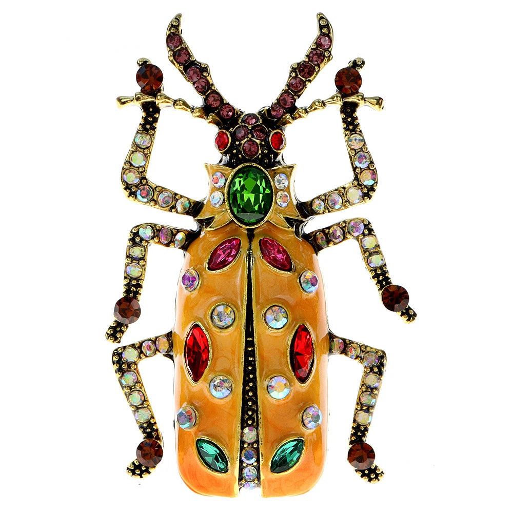 SKEDS Women Full Crystal Exquisite Beetle Brooch Badges Fashion Luxury High-end Elegant Lady Insect Pin Accessories