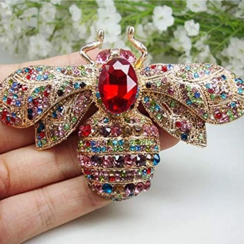 SKEDS Luxury Exaggerated Vintage Women Crystal Bee Brooch Pin Fashion Elegant Lady Exquisite Insect Rhinestone Badges
